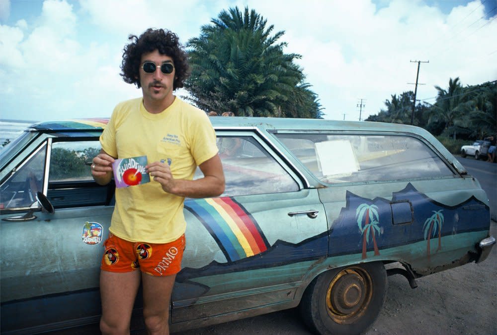 Owl Chapman and his North Shore Cruiser, Sunset Beach 1975
